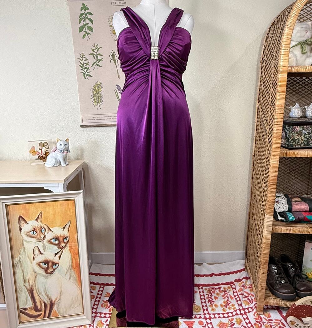 Vtg Y2k Satin Ruched Train Formal Dress Prom Romantic Goth Sexy Whimsigoth 17 18